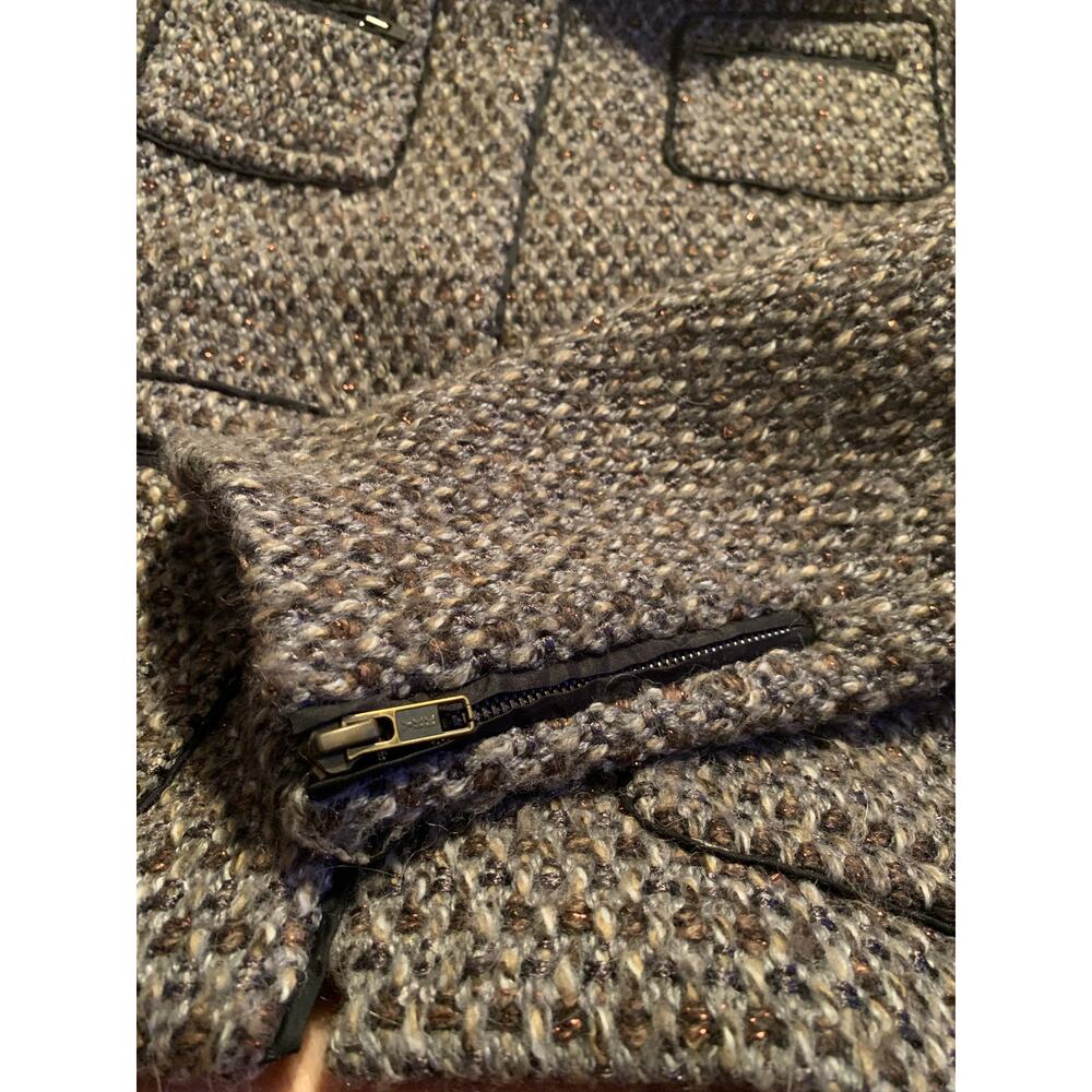 J.Crew Wool Blend Tweed Jacket | Size 10 | Brown Black Metallic | 4-Pocket Zip - Picture 6 of 8